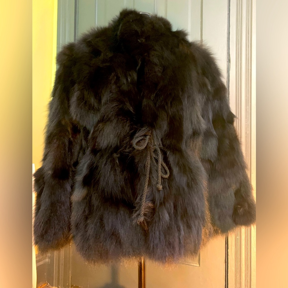Dyed black fox fur coat VINTAGE